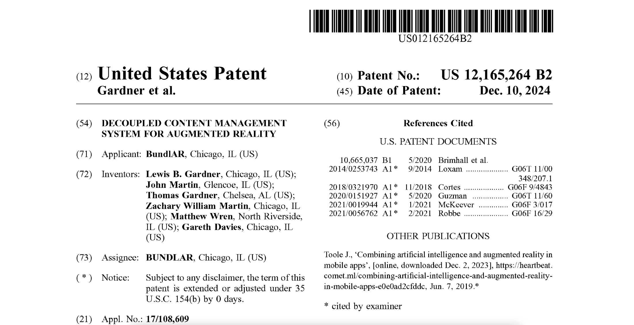 BUNDLAR, LLC Granted U.S. Patent for Revolutionary Decoupled Content Management System for Augmented Reality